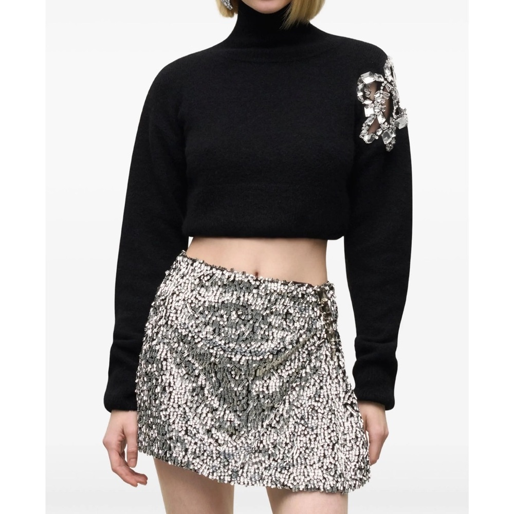 AREA black turtleneck with rhinestone
